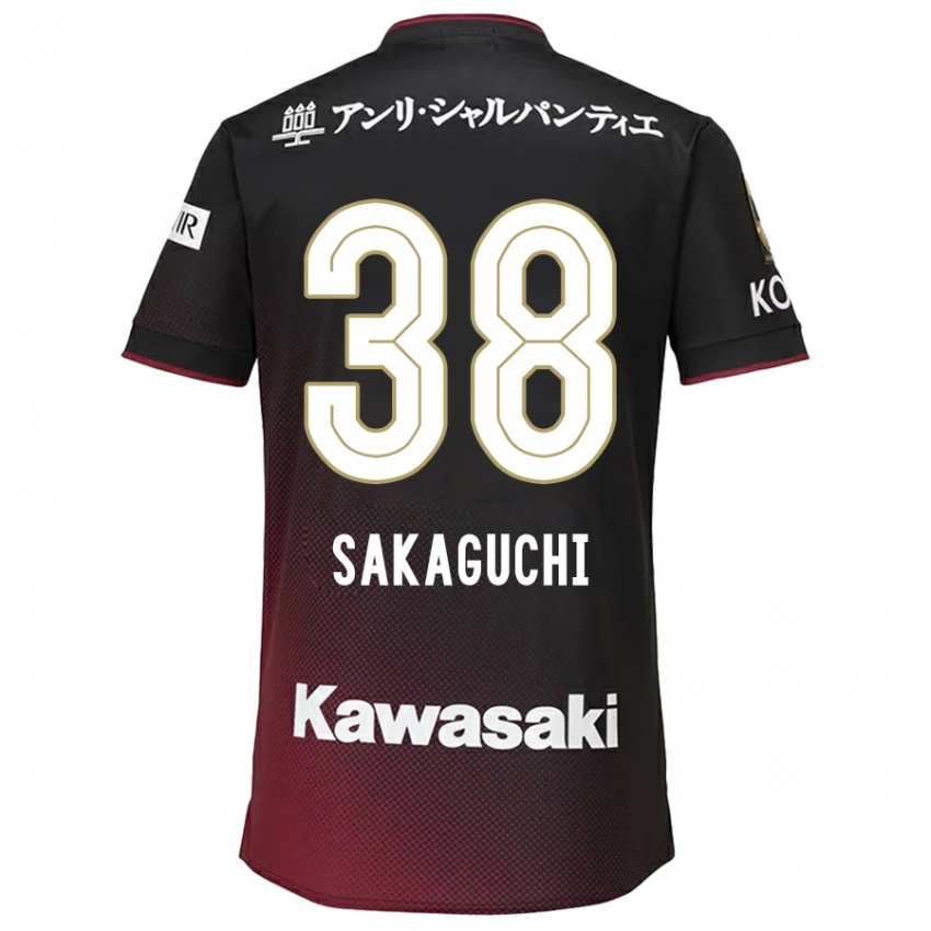 Børn Yuki Sakaguchi #38 Sort Rød Hjemmebane Spillertrøjer 2024/25 Trøje T-Shirt