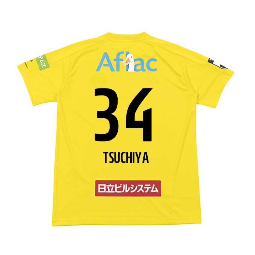 Børn Takumi Tsuchiya #34 Gul Sort Hjemmebane Spillertrøjer 2024/25 Trøje T-Shirt