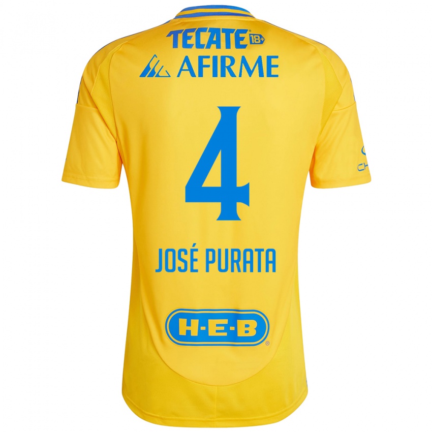 Børn Juan Jose Purata #4 Guld Gul Hjemmebane Spillertrøjer 2024/25 Trøje T-Shirt