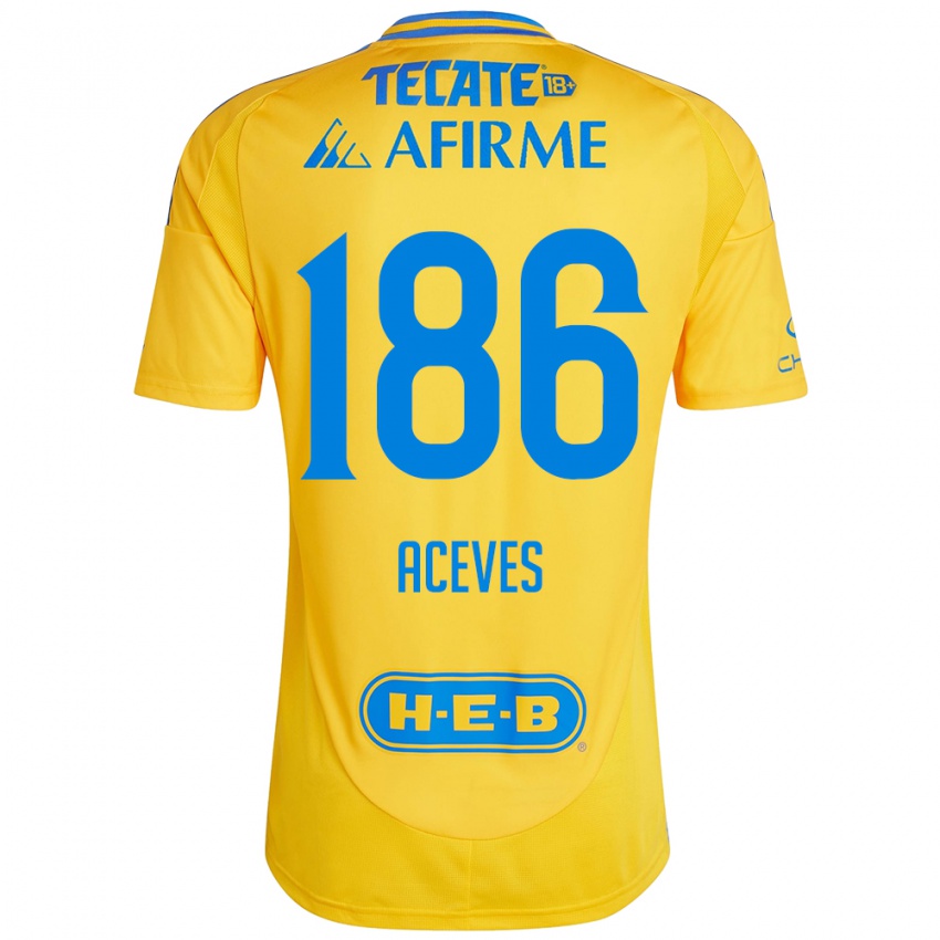 Børn Israel Aceves #186 Guld Gul Hjemmebane Spillertrøjer 2024/25 Trøje T-Shirt