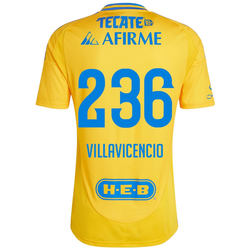 Børn Edgar Villavicencio #236 Guld Gul Hjemmebane Spillertrøjer 2024/25 Trøje T-Shirt