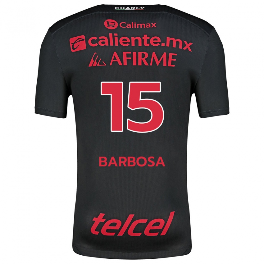 Børn Diego Barbosa #15 Sort Rød Hjemmebane Spillertrøjer 2024/25 Trøje T-Shirt