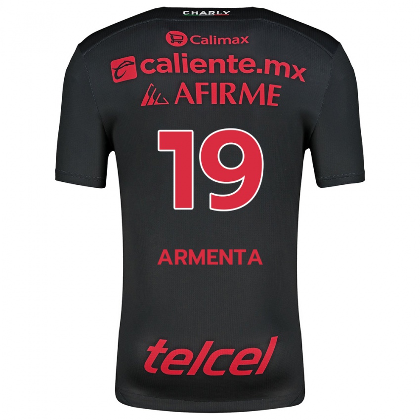 Børn Eduardo Armenta #19 Sort Rød Hjemmebane Spillertrøjer 2024/25 Trøje T-Shirt