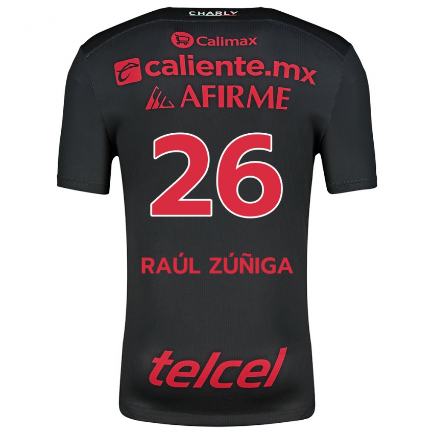 Børn José Raúl Zúñiga #26 Sort Rød Hjemmebane Spillertrøjer 2024/25 Trøje T-Shirt