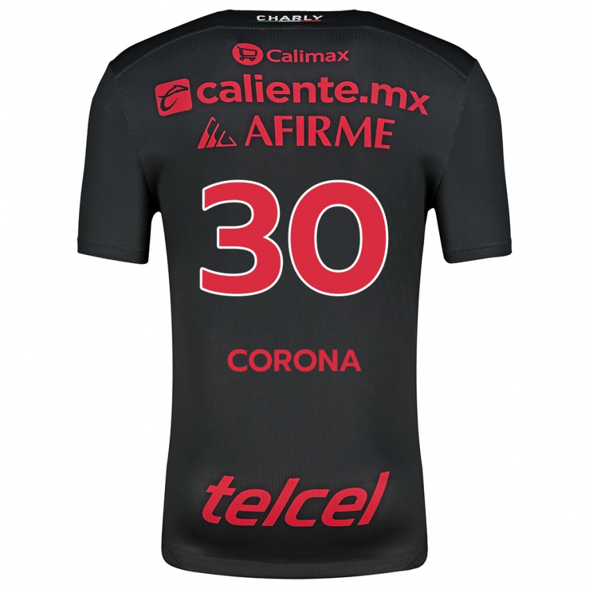 Børn Jesús Corona #30 Sort Rød Hjemmebane Spillertrøjer 2024/25 Trøje T-Shirt