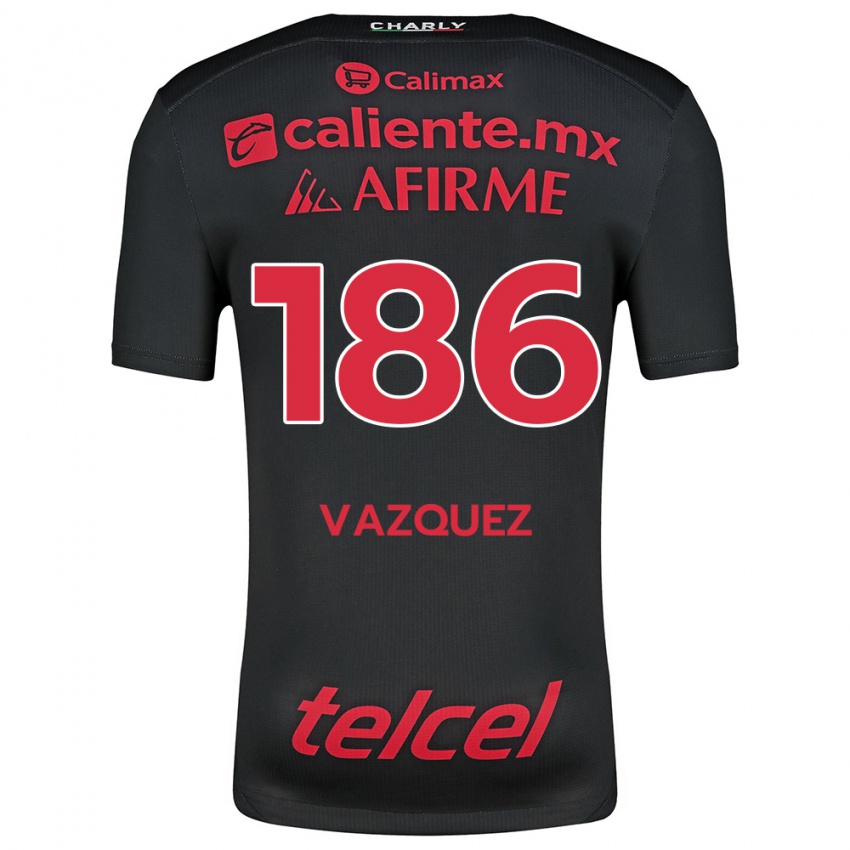 Børn Octavio Vázquez #186 Sort Rød Hjemmebane Spillertrøjer 2024/25 Trøje T-Shirt