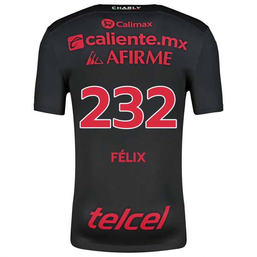 Børn Erick Félix #232 Sort Rød Hjemmebane Spillertrøjer 2024/25 Trøje T-Shirt