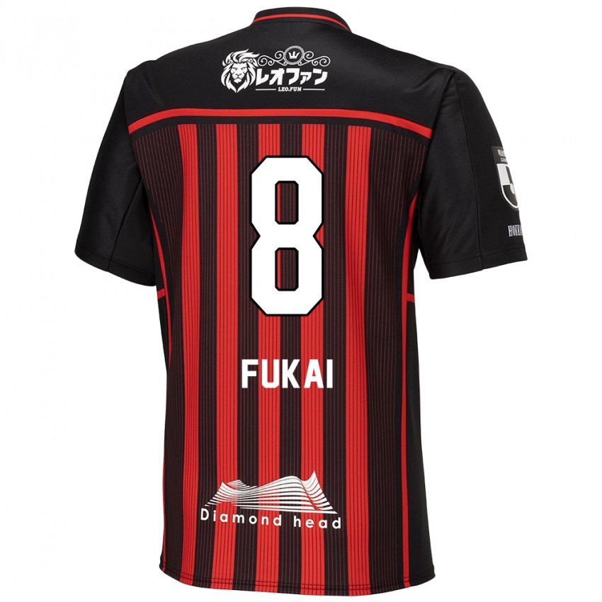 Børn Kazuki Fukai #8 Rød Sort Hjemmebane Spillertrøjer 2024/25 Trøje T-Shirt