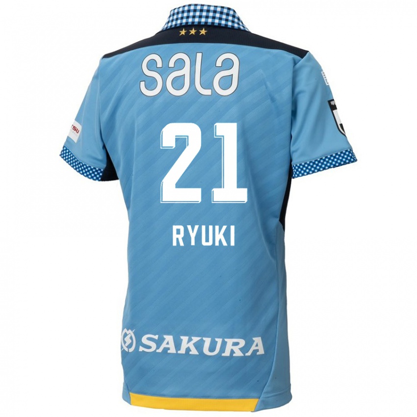 Børn Ryuki Miura #21 Blå Sort Hjemmebane Spillertrøjer 2024/25 Trøje T-Shirt