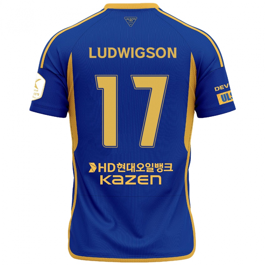 Børn Gustav Ludwigson #17 Blå Gul Hjemmebane Spillertrøjer 2024/25 Trøje T-Shirt