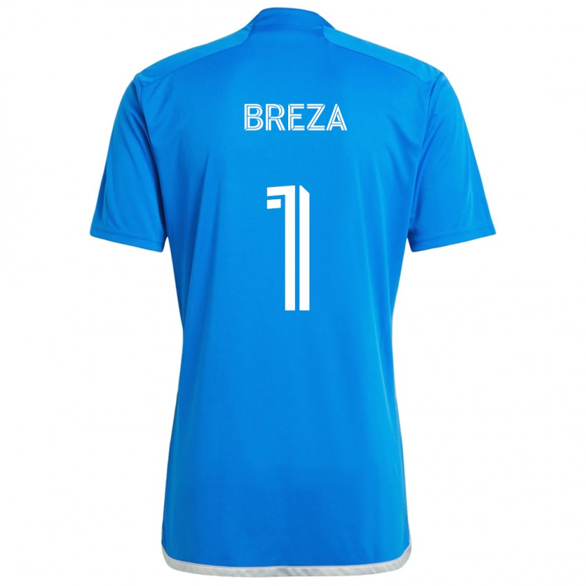 Børn Sebastian Breza #1 Blå Hvid Hjemmebane Spillertrøjer 2024/25 Trøje T-Shirt