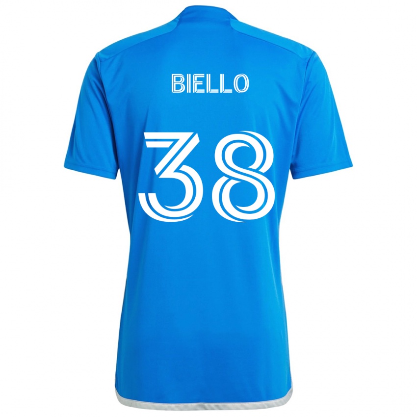 Børn Alessandro Biello #38 Blå Hvid Hjemmebane Spillertrøjer 2024/25 Trøje T-Shirt