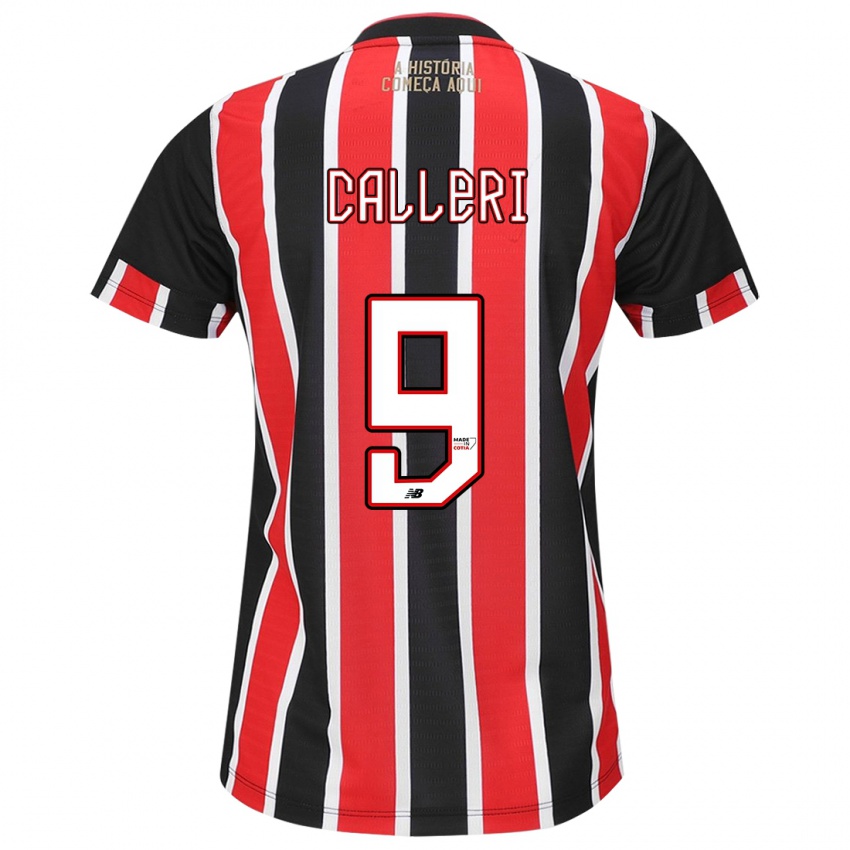 Børn Jonathan Calleri #9 Sort Rød Hvid Udebane Spillertrøjer 2024/25 Trøje T-Shirt