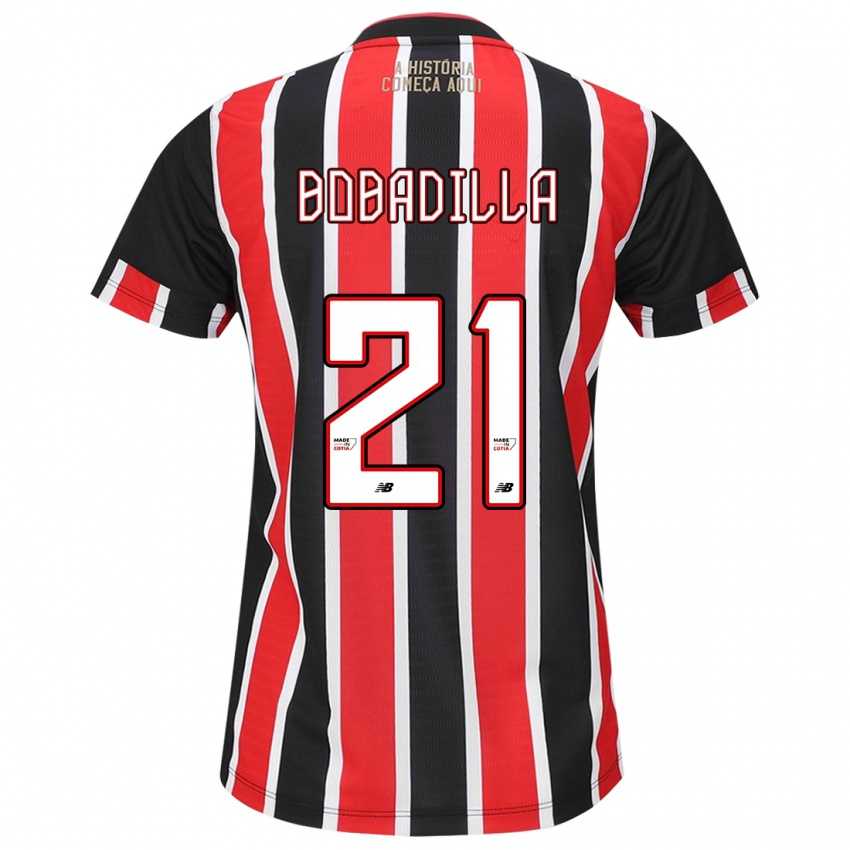 Børn Damián Bobadilla #21 Sort Rød Hvid Udebane Spillertrøjer 2024/25 Trøje T-Shirt