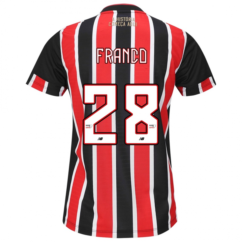 Børn Alan Franco #28 Sort Rød Hvid Udebane Spillertrøjer 2024/25 Trøje T-Shirt