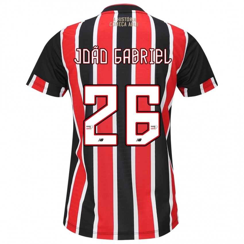 Børn João Gabriel #26 Sort Rød Hvid Udebane Spillertrøjer 2024/25 Trøje T-Shirt