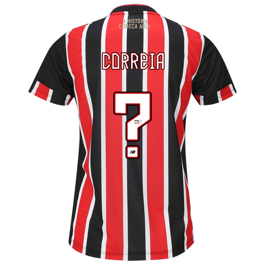 Børn Arthur Correia #0 Sort Rød Hvid Udebane Spillertrøjer 2024/25 Trøje T-Shirt