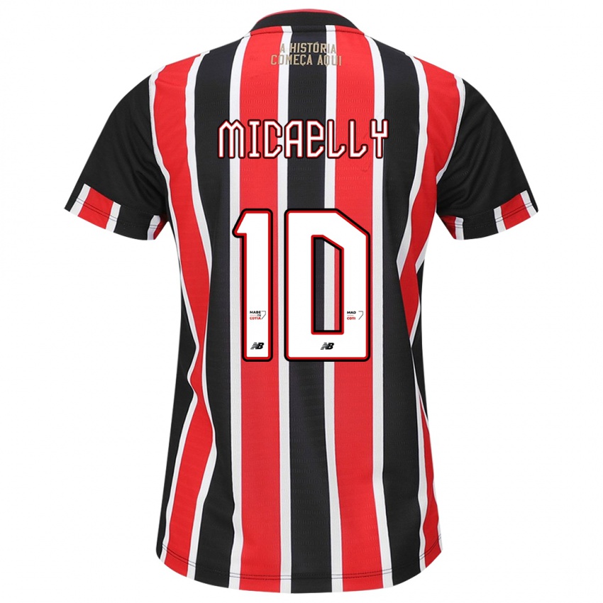 Børn Micaelly #10 Sort Rød Hvid Udebane Spillertrøjer 2024/25 Trøje T-Shirt