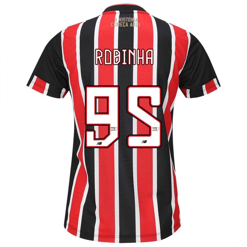 Børn Robinha #95 Sort Rød Hvid Udebane Spillertrøjer 2024/25 Trøje T-Shirt