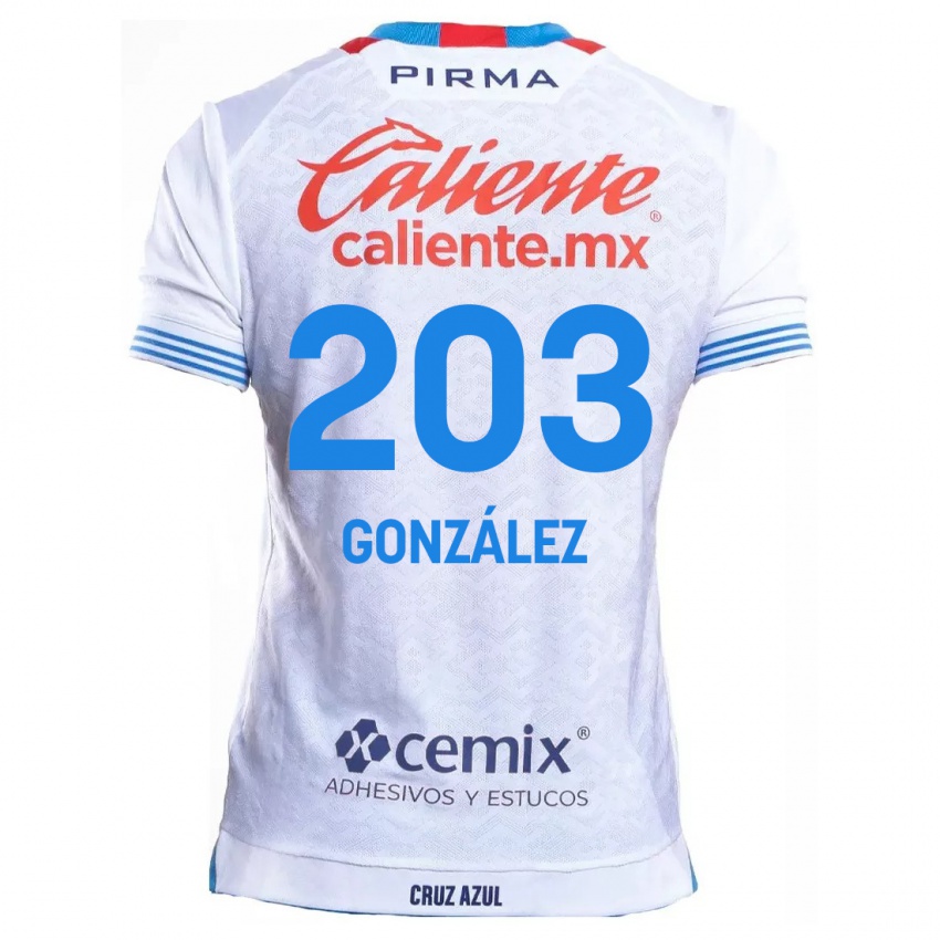 Børn Rogelio González #203 Hvid Blå Udebane Spillertrøjer 2024/25 Trøje T-Shirt