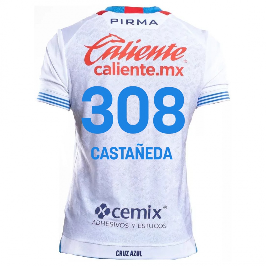 Børn Emiliano Castañeda #308 Hvid Blå Udebane Spillertrøjer 2024/25 Trøje T-Shirt