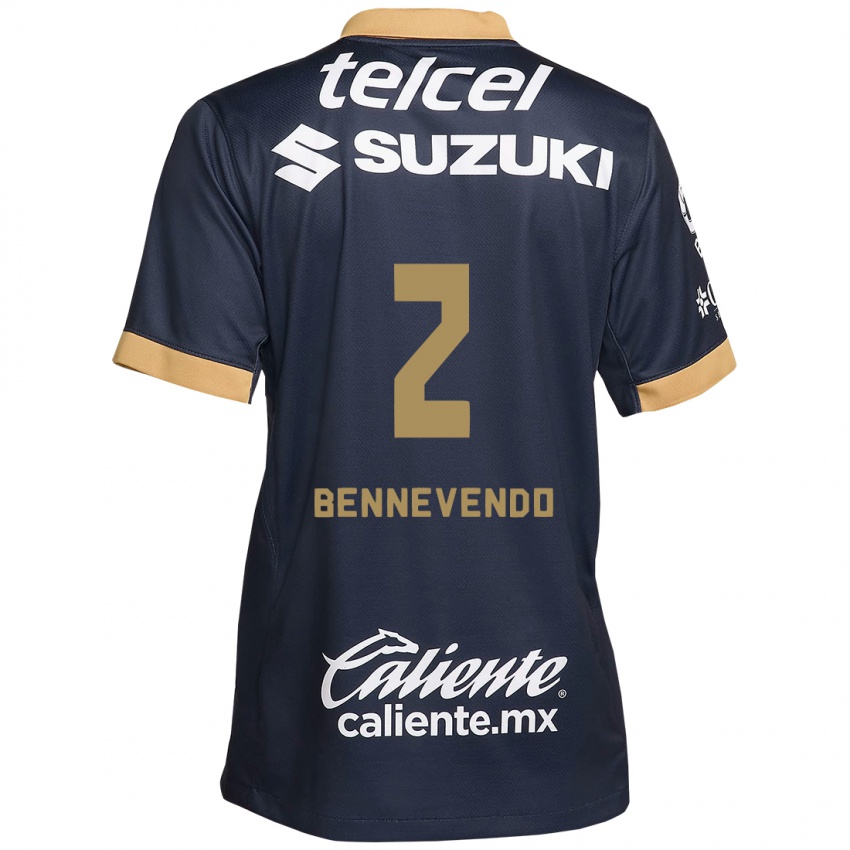 Børn Pablo Bennevendo #2 Obsidian Guld Hvid Udebane Spillertrøjer 2024/25 Trøje T-Shirt