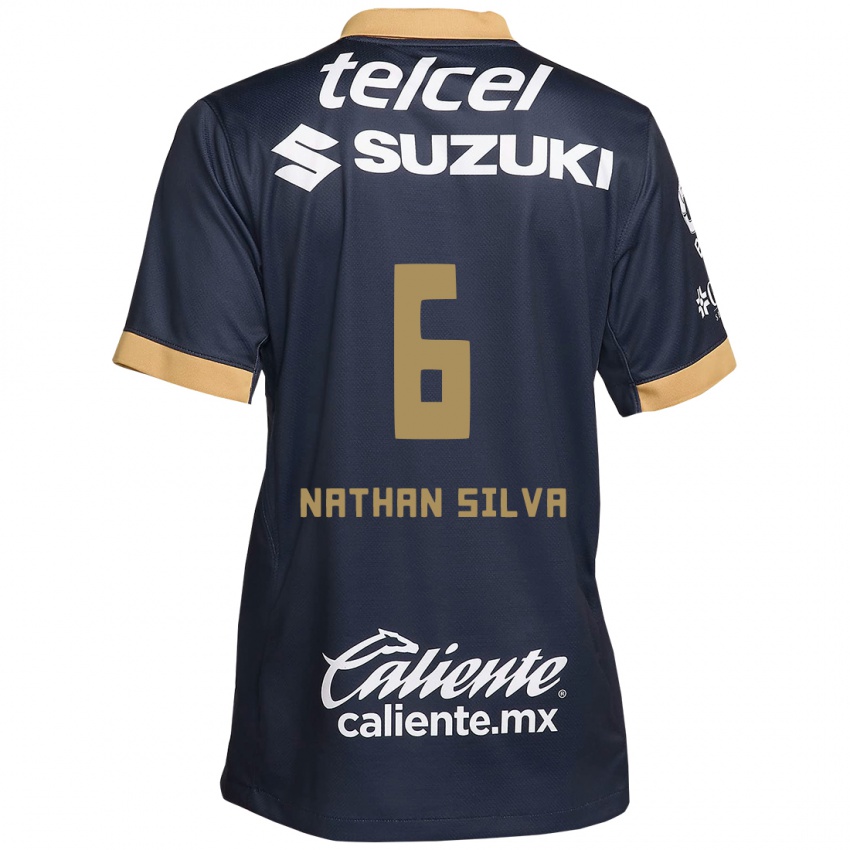 Børn Nathan Silva #6 Obsidian Guld Hvid Udebane Spillertrøjer 2024/25 Trøje T-Shirt