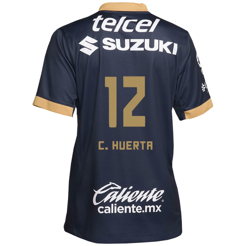 Børn César Huerta #12 Obsidian Guld Hvid Udebane Spillertrøjer 2024/25 Trøje T-Shirt