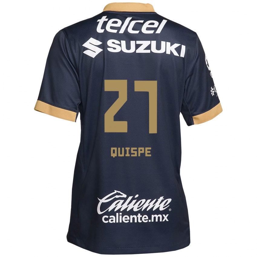 Børn Piero Quispe #27 Obsidian Guld Hvid Udebane Spillertrøjer 2024/25 Trøje T-Shirt