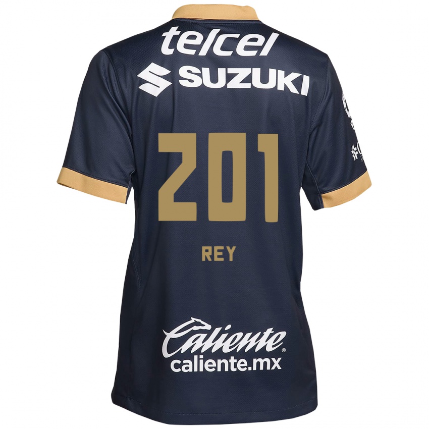 Børn Santiago Rey #201 Obsidian Guld Hvid Udebane Spillertrøjer 2024/25 Trøje T-Shirt