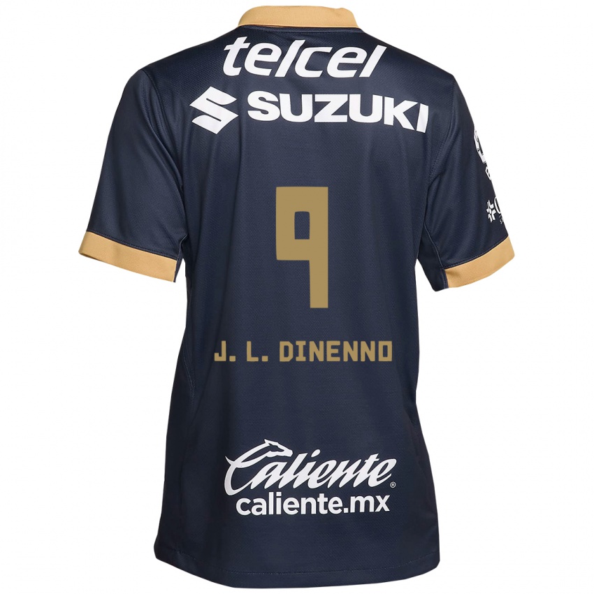 Børn Juan Dinenno #9 Obsidian Guld Hvid Udebane Spillertrøjer 2024/25 Trøje T-Shirt