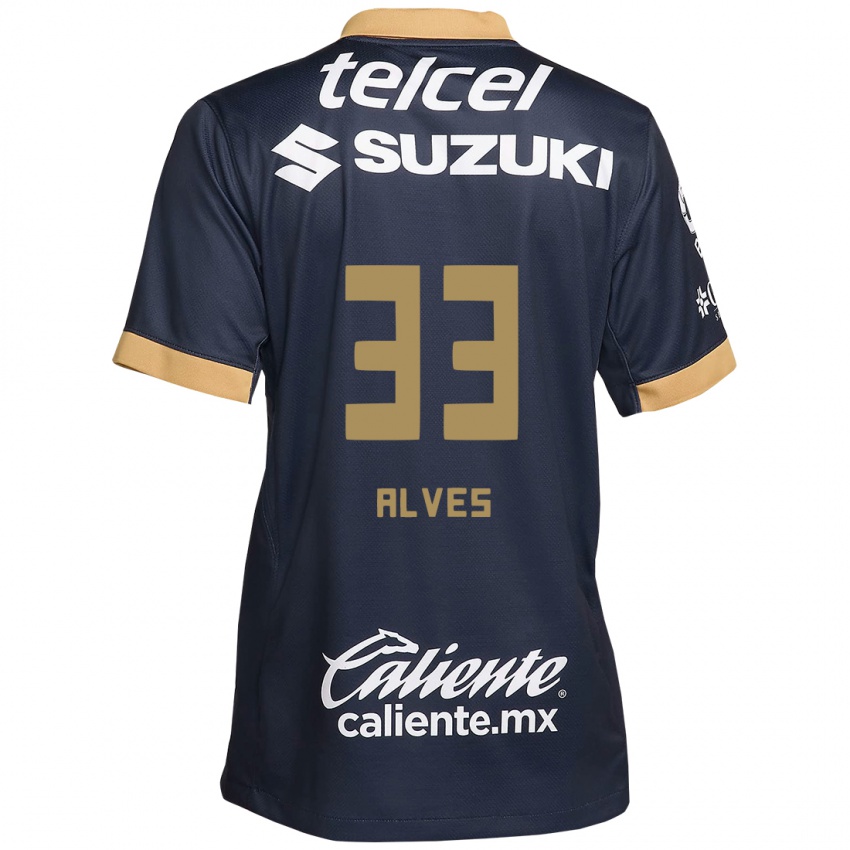 Børn Dani Alves #33 Obsidian Guld Hvid Udebane Spillertrøjer 2024/25 Trøje T-Shirt