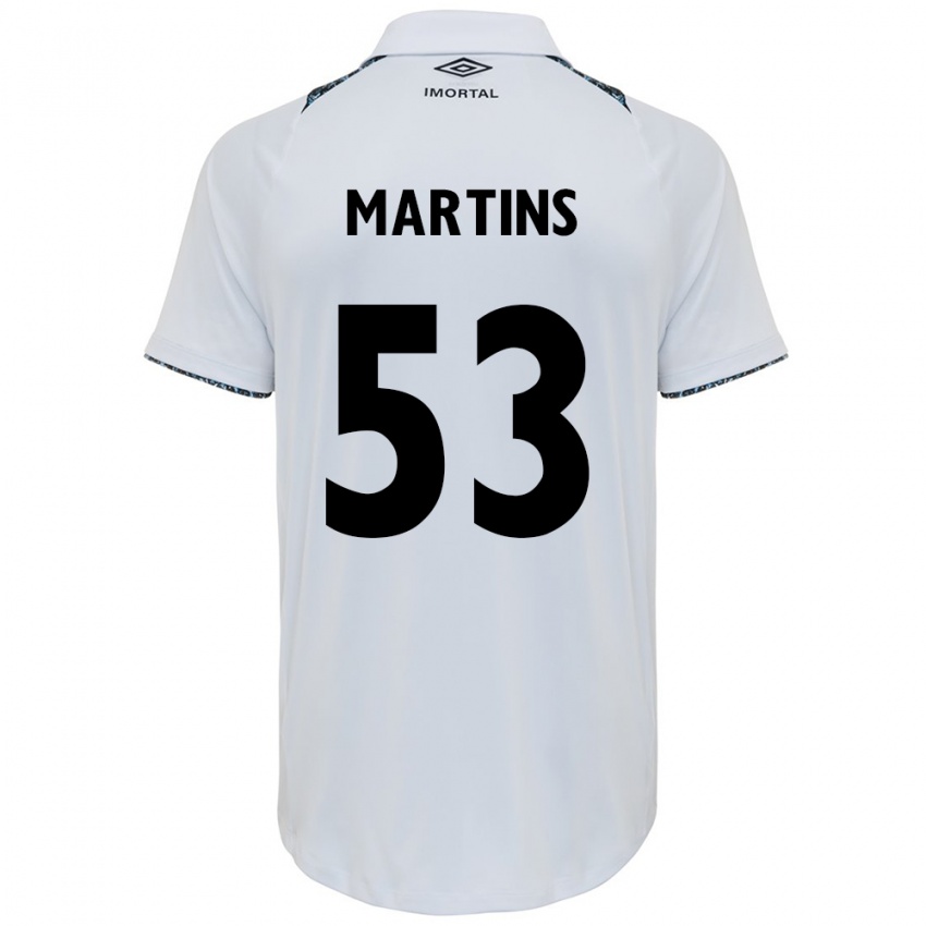 Børn Gustavo Martins #53 Hvid Blå Udebane Spillertrøjer 2024/25 Trøje T-Shirt