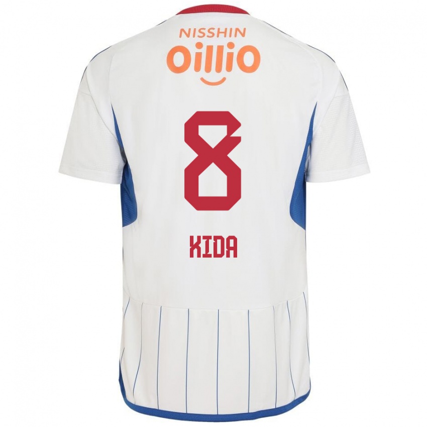 Børn Takuya Kida #8 Hvid Blå Rød Udebane Spillertrøjer 2024/25 Trøje T-Shirt