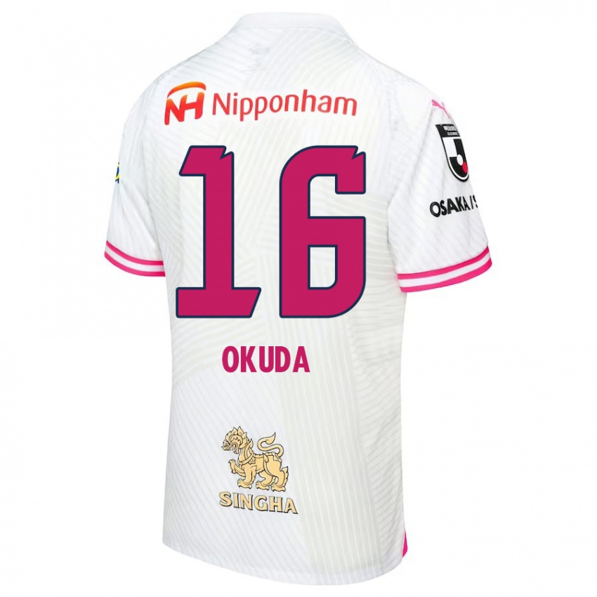 Børn Hayato Okuda #16 Hvid Lyserød Udebane Spillertrøjer 2024/25 Trøje T-Shirt