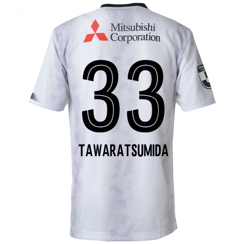 Børn Kota Tawaratsumida #33 Hvid Sort Udebane Spillertrøjer 2024/25 Trøje T-Shirt