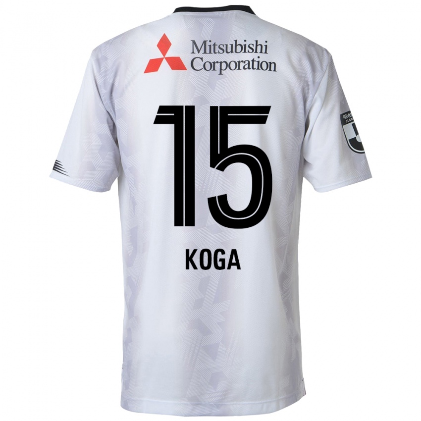 Børn Shun Koga #15 Hvid Sort Udebane Spillertrøjer 2024/25 Trøje T-Shirt