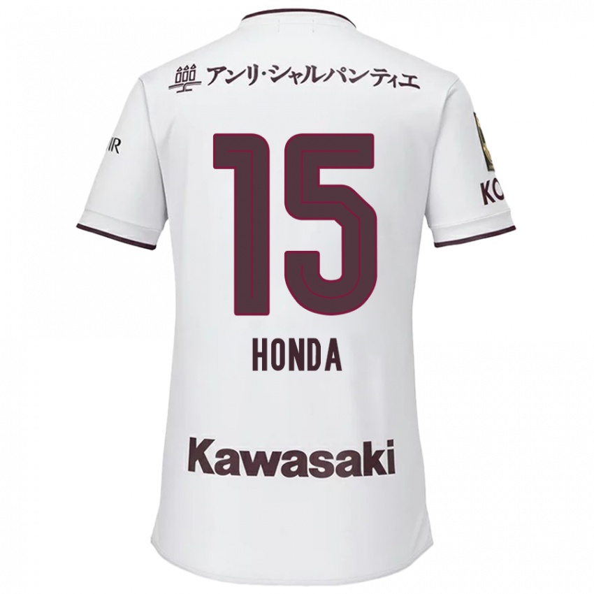 Børn Yuki Honda #15 Hvid Rød Udebane Spillertrøjer 2024/25 Trøje T-Shirt