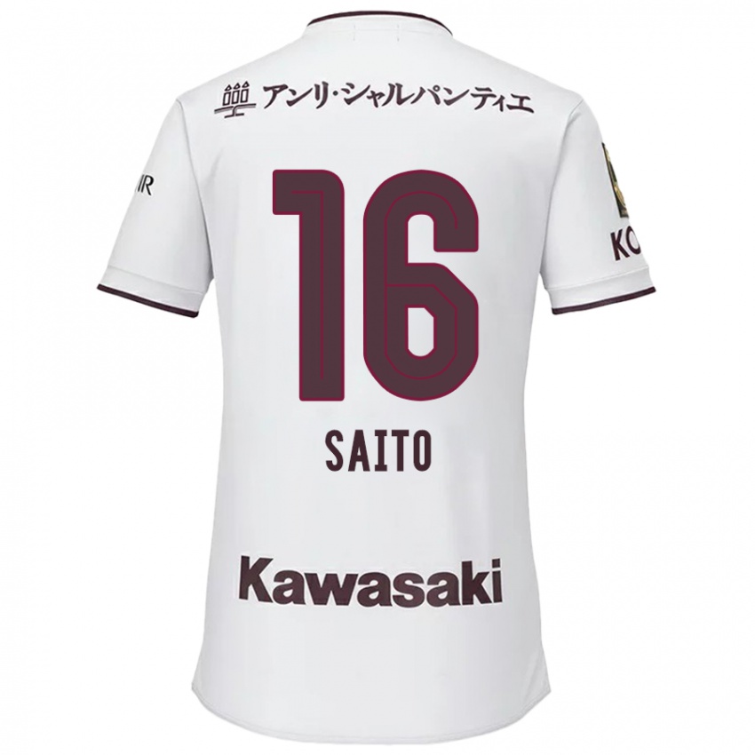 Børn Mitsuki Saito #16 Hvid Rød Udebane Spillertrøjer 2024/25 Trøje T-Shirt