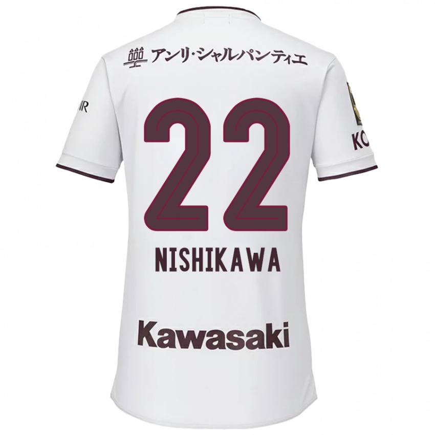 Børn Aiku Nishikawa #22 Hvid Rød Udebane Spillertrøjer 2024/25 Trøje T-Shirt