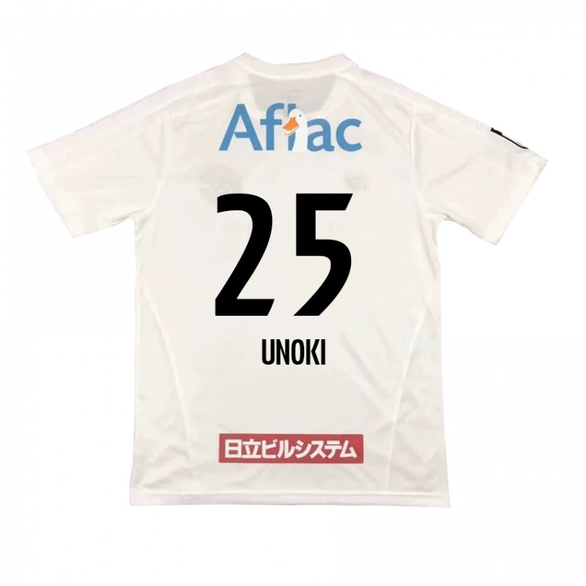 Børn Fumiya Unoki #25 Hvid Sort Udebane Spillertrøjer 2024/25 Trøje T-Shirt