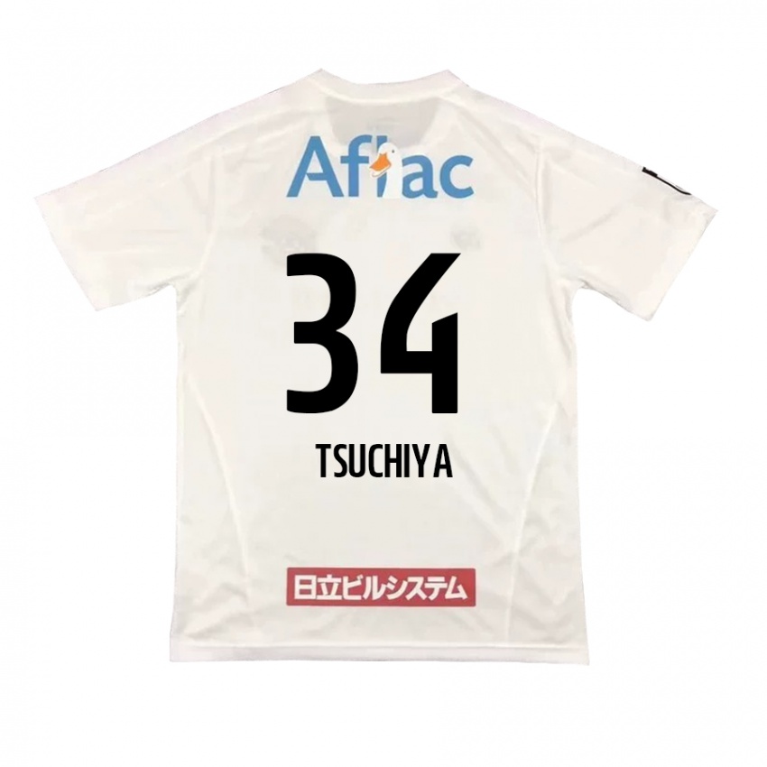 Børn Takumi Tsuchiya #34 Hvid Sort Udebane Spillertrøjer 2024/25 Trøje T-Shirt