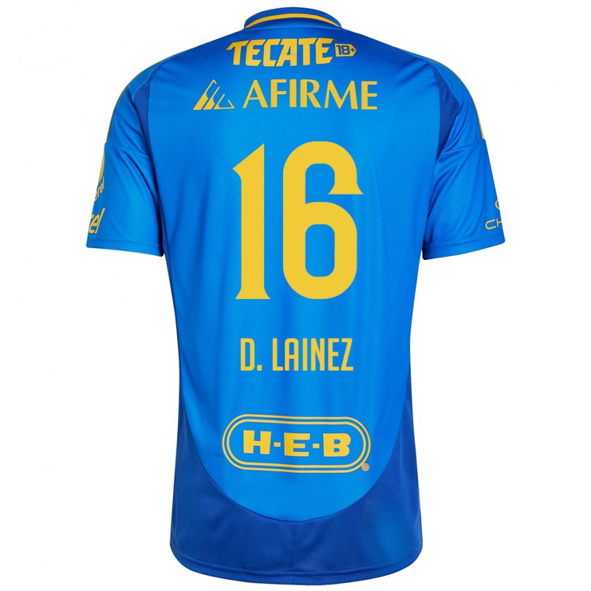 Børn Diego Lainez #16 Blå Gul Udebane Spillertrøjer 2024/25 Trøje T-Shirt