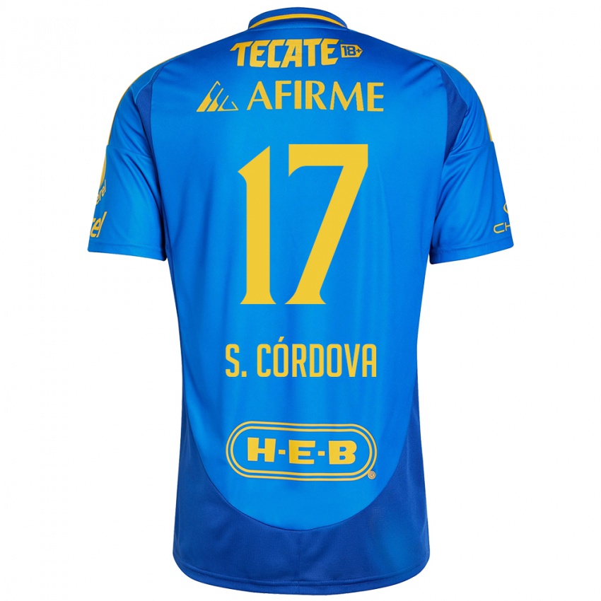 Børn Sebastian Cordova #17 Blå Gul Udebane Spillertrøjer 2024/25 Trøje T-Shirt