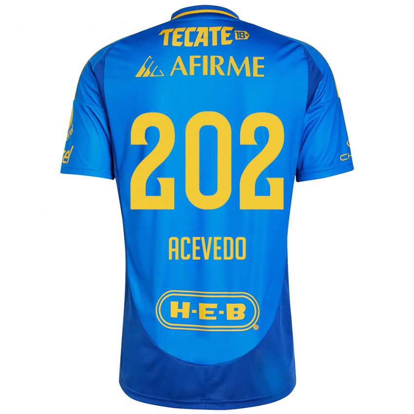 Børn José Acevedo #202 Blå Gul Udebane Spillertrøjer 2024/25 Trøje T-Shirt