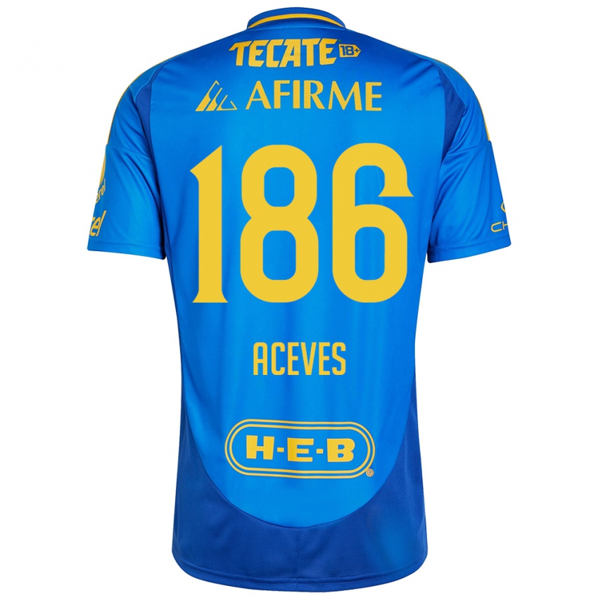 Børn Israel Aceves #186 Blå Gul Udebane Spillertrøjer 2024/25 Trøje T-Shirt