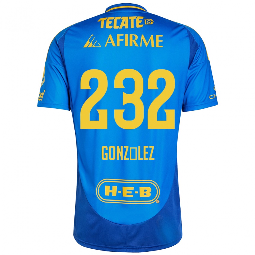 Børn César González #232 Blå Gul Udebane Spillertrøjer 2024/25 Trøje T-Shirt