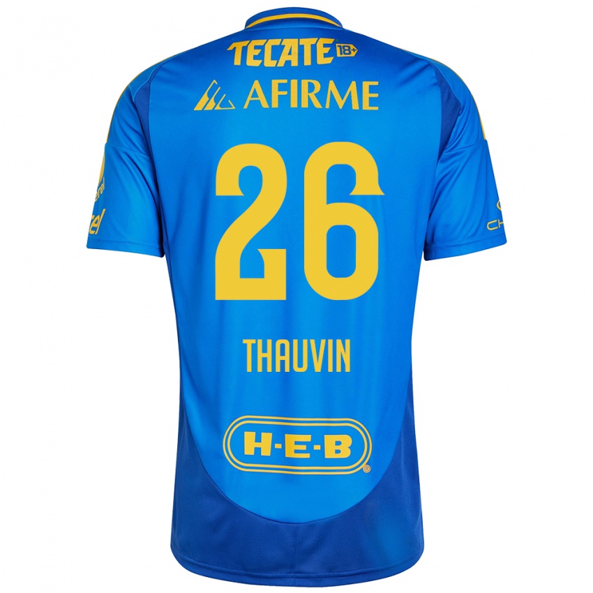 Børn Florian Thauvin #26 Blå Gul Udebane Spillertrøjer 2024/25 Trøje T-Shirt