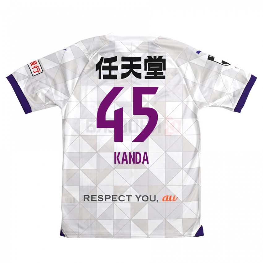 Børn Kotaro Kanda #45 Hvid Lilla Udebane Spillertrøjer 2024/25 Trøje T-Shirt