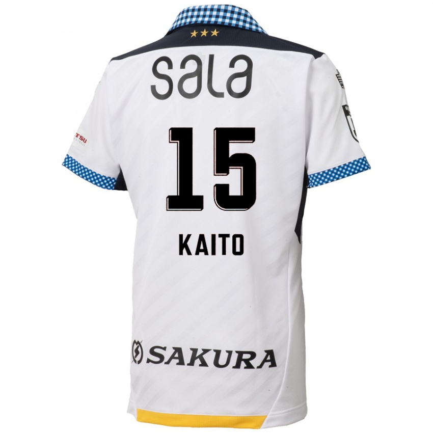 Børn Kaito Suzuki #15 Hvid Sort Udebane Spillertrøjer 2024/25 Trøje T-Shirt